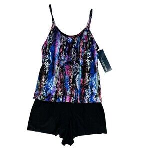 Trim Shaper Swimwear Romper Women's 8 Purple Blue Farrah Swim Snake Skin NWT